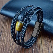 Qiuhong Shop 23CM Tarzı Kaplan Gözü - Siyah Charm Erkek Bilezik Paslanmaz Çelik Manyetik Doğal Taş Deri Boncuklu Braclet Kaymaktaşı Taş Bilezik Bilezik Zincir Hediye (Yurt Dışından)