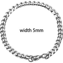 Qiuhong Shop 24CM Tarzı Genişlik 5mm Gümüş Erkek Paslanmaz Çelik Küba Bilezik Moda Takı Verebilir (Yurt Dışından)