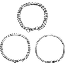Qiuhong Shop 24CM Tarzı Genişlik 5mm Gümüş Erkek Paslanmaz Çelik Küba Bilezik Moda Takı Verebilir (Yurt Dışından)