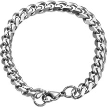 Qiuhong Shop 24CM Tarzı Genişlik 5mm Gümüş Erkek Paslanmaz Çelik Küba Bilezik Moda Takı Verebilir (Yurt Dışından)