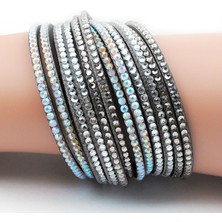 Qiuhong Shop Siyah Yeni Moda Pembe Kristal Kadın Wrap Bilezik ve Bilezikler Dokuz Renk Pulseras Deri Charm Bilezikler Kadınlar Için (Yurt Dışından)