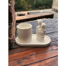 Bum Bum Dekoratif Mum Beton Saksı Kokulu Candle Handmade El Yapımı Mum Sevgili Biblo Tabaklı Set