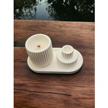 Bum Bum Dekoratif Mum Tırtıklı Beton Saksı Kokulu Candle Handmade El Yapımı Mum Şamdan Mumluk Tabaklı Set