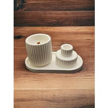 Bum Bum Dekoratif Mum Tırtıklı Beton Saksı Kokulu Candle Handmade El Yapımı Mum Şamdan Mumluk Tabaklı Set