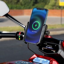 Nukrotech Sf-Plus Kablosuz (Şarjlı / Type-C) Motosiklet Telefon Tutucu