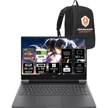 HP Victus 16 AMD Ryzen 7 7840HS 96GB 2TB SSD + 2TB SSD RTX4070/8GB 240Hz 16.1" QHD W11P Taşınabilir Bilgisayar & PER4 Çanta 7Z4L9EAPN443