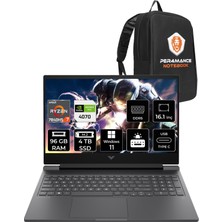 HP Victus 16 AMD Ryzen 7 7840HS 96GB 4TB SSD RTX4070/8GB 144Hz 16.1 FHD W11P Taşınabilir Bilgisayar & PER4 Çanta 7Z4Q7EAPN444