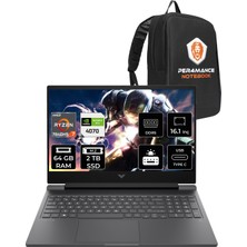 HP Victus 16 AMD Ryzen 7 7840HS 64GB 2TB SSD RTX4070/8GB 240Hz 16.1" QHD FDOS Taşınabilir Bilgisayar & PER4 Çanta 7Z4L9EAPN340