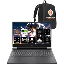 HP Victus 16 AMD Ryzen 7 7840HS 96GB 256GB SSD RTX4070/8GB 240Hz 16.1" QHD W11P Taşınabilir Bilgisayar & PER4 Çanta 7Z4L9EAPN439