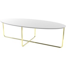 Evka Elips Orta Sehpa Pirinç Ayak- Beyaz Lake