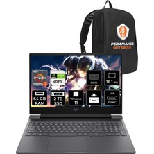 HP Victus 16 AMD Ryzen 7 7840HS 64GB 2TB SSD RTX4070/8GB 144Hz 16.1 FHD W11P Taşınabilir Bilgisayar & PER4 Çanta 7Z4Q7EAPN436