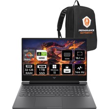 HP Victus 16 AMD Ryzen 7 7840HS 32GB 1TB SSD RTX4050/6GB 16.1" 144Hz FHD W11P Taşınabilir Bilgisayar & PER4 Çanta 7Z587EAPN417