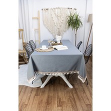 Yıkanmış Pamuk Keten Gri Renk Masa Örtüsü