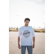 Parshey Dünya Desenli Beyaz Oversize T-Shirt