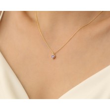 Gümüşistan 925 Ayar Gümüş Mor Taş Detaylı Kalp Kolye