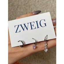 Zweig 3’lü Swarovski Taşlı Kalp Küpe Seti