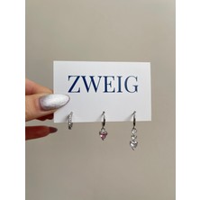 Zweig 3’lü Swarovski Taşlı Kalp Küpe Seti