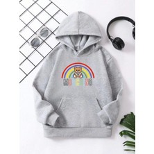 Mofp Çocuk Unisex Kapüşonlu Büyük Gökkuşağı Baskılı Pamuklu Sweatshirt - Gri