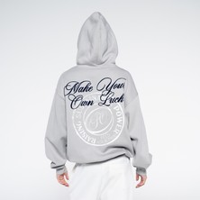 Friday Offset Matt Erkek Açık Gri Ekstra Oversize Kapüşonlu Hoodie Sweatshirt - Şardonlu 3 Iplik