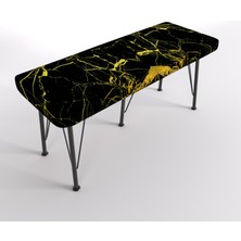 YIRMI15 Metal Ayaklı Babyface Puf & Bench - Black And Gold Baskılı Bench Desen Bench