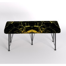 YIRMI15 Metal Ayaklı Babyface Puf & Bench - Black And Gold Baskılı Bench Desen Bench