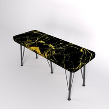 YIRMI15 Metal Ayaklı Babyface Puf & Bench - Black And Gold Baskılı Bench Desen Bench