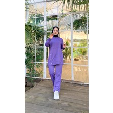 Bwest Kapşonlu Çıtçıt Detaylı Kısa Sweat Pantolon İkili Tesettür Eşofman Takımı - 03079 - Koyu Lila