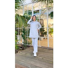 Bwest Kapşonlu Çıtçıt Detaylı Kısa Sweat Pantolon İkili Tesettür Eşofman Takımı - 03079 - Gri