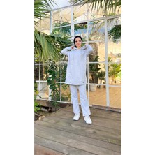 Bwest Kapşonlu Çıtçıt Detaylı Kısa Sweat Pantolon İkili Tesettür Eşofman Takımı - 03079 - Gri