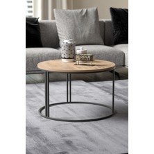 Gold Falez Orta Sehpa – Ceviz-Siyah Suntalam Üst, Metal Ayak, 70 cm Çap, 50 cm Yükseklik, Minimalist Salon Dekoru