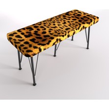 YIRMI15 Metal Ayaklı Babyface Puf & Bench - Tiger Bench Baskılı Bench Leopar Desen Bench