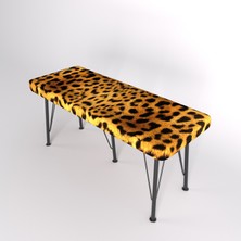 YIRMI15 Metal Ayaklı Babyface Puf & Bench - Tiger Bench Baskılı Bench Leopar Desen Bench