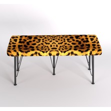 YIRMI15 Metal Ayaklı Babyface Puf & Bench - Tiger Bench Baskılı Bench Leopar Desen Bench