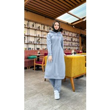 Bwest Uzun Tunik Kapşonlu Kenardan Yırtmaçlı Ikili Spor Takım - 3034 - Indigo