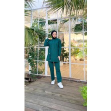 Bwest Kapşonlu Çıtçıt Detaylı Kısa Sweat Pantolon İkili Tesettür Eşofman Takımı - 03079 - Nefti