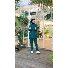 Bwest Kapşonlu Çıtçıt Detaylı Kısa Sweat Pantolon İkili Tesettür Eşofman Takımı - 03079 - Nefti