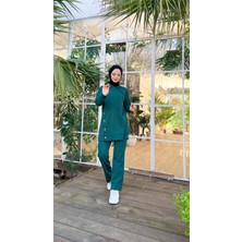 Bwest Kapşonlu Çıtçıt Detaylı Kısa Sweat Pantolon İkili Tesettür Eşofman Takımı - 03079 - Nefti