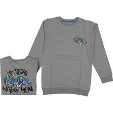 İrem Çocuk Giyim Erkek Çocuk Çift Taraf Power Yazı Desenli Penye Gri Sweatshirt