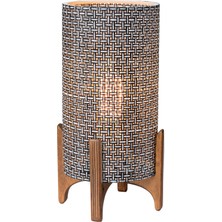 EFLIGHTDESIGN Ahşap Abajur Siyah Desenli Modern Şık Yatak Odası Salon Masa Lambası