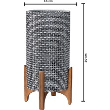 EFLIGHTDESIGN Ahşap Abajur Siyah Desenli Modern Şık Yatak Odası Salon Masa Lambası