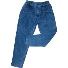 İrem Çocuk Giyim Kız Çocuk Cep Detaylı Beli Lastikli Mavi Kot Pantolon