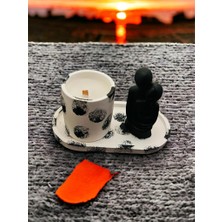 Bum Bum Dekoratif Mum Beton Saksı Kokulu Candle Handmade El Yapımı Mum Sevgili Biblo Tabaklı Set