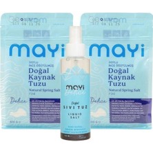 Mayi Tuz 2'li 600 gr İyotlu İnce Öğütülmüş Kaynak Tuzu ve 150 ml Sade Tuz Paketi Türkiye Menşeli