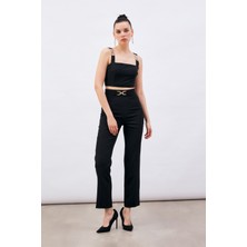 Sateen Aksesuar Detaylı Pantolon - Siyah