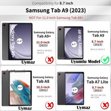 MTK Moveteck Samsung Galaxy A9 8.7 Inç SM-X110 Tablet Kılıfı Akıllı Smart Uyku Modlu Katlanabilir Arkası Renkli Kapaklı Standlı Şeffaf Kılıf SM-X113 X115 X117