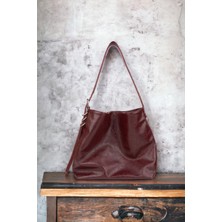 Milabella Shine Bordo Yan Metal Detaylı Kırışık Desen Shopper Omuz Çantası