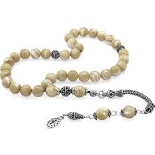 Gümüş Hediye Al 925 Ayar Gümüş Püsküllü Küre Kesim Sarı Sedef Doğaltaş Tesbih