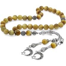 Gümüş Hediye Al Kararmaz Metal Ayyıldız Püsküllü Küre Kesim Renkli Kaplangözü Doğaltaş Tesbih