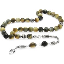 Gümüş Hediye Al 925 Ayar Gümüş Püsküllü Küre Kesim Karışık Renk Kaplangözü Doğaltaş Tesbih