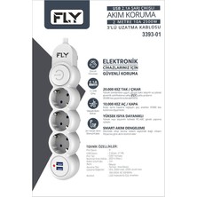 FLY FLY-3393-01 Termal Akım Korumalı 3'lü Priz 2 USB 2m 2.1A